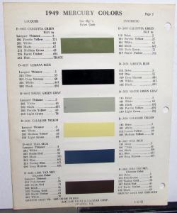 1949 Mercury Color Paint Chips Leaflet Zac-Lac Paint & Lacquer Corp Original