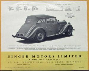 1949 1950 Singer Motors Nine Roadster Series 4A Auto Orig British Sales Folder