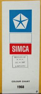 1968 SIMCA Colour Chart Paint Chips Sales Folder Great Britain Original