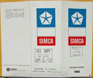 1968 SIMCA Colour Chart Paint Chips Sales Folder Great Britain Original