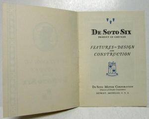 1929 DeSoto Six Features Design Construction Sales Brochure Original