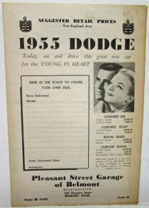 1955 Dodge Suggested Retail Prices for Accessories Sales Brochure