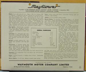1951 Standard Mayflower Australian Marketed Specs Color Sales Folder Original