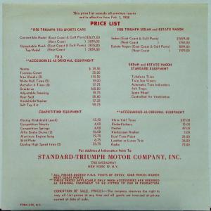 1958 Standard Triumph TR3 Sedan Estate Wagon Price List Original