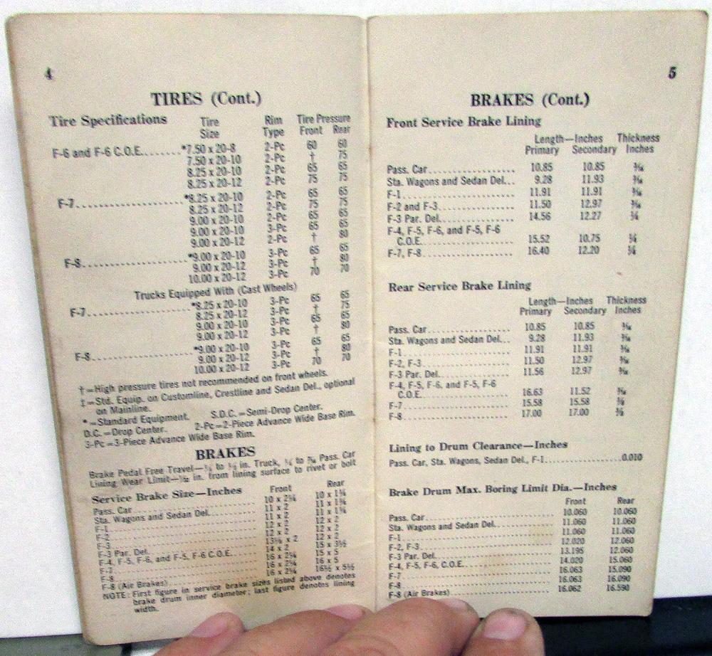 1952 Ford Car And Truck Pocket Service Specifications Booklet