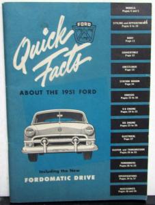 1951 Ford Dealer Quick Facts Car Sales Brochure Crestliner Custom DeLuxe Wagon