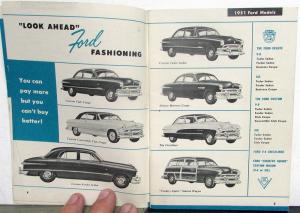 1951 Ford Dealer Quick Facts Car Sales Brochure Crestliner Custom DeLuxe Wagon