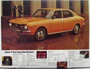 1973 Subaru 4 Door Sedan Sales Data Sheet Specs Features Color Original