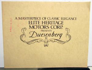 1977 Elite Heritage Duesenberg II SJ Seedster Custom Built Sales Brochure