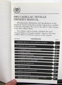 1983 Cadillac Seville Owners Operator Manual Original