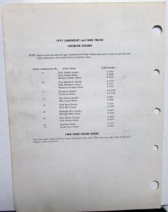 1977 GMC and Chevrolet Truck Color Paint Chips By RM Leaflet