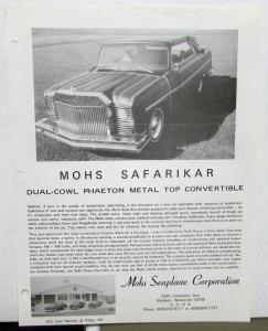 1973 Mohs Safarikar Sales Sheet Leaflet Mohs Seaplane Corp Dual Cowl Phaeton