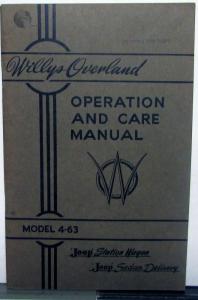 1946 Willys Overland Jeep Station Wagon Sedan Delivery Owners Manual Original