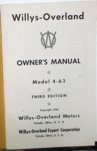 1948 Willys Overland Jeep Station Wagon Model 4 63 Owners Manual Original