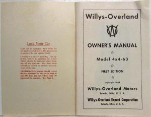 1949 Willys Overland Jeep Station Wagon Model 4x4 63 Owners Manual Original