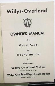 1949 Willys Overland Jeep Station Wagon 6 63 Owners Manual Original