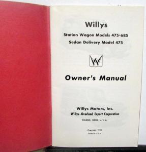 1953 Willys Jeep Station Wagon Sedan Delivery Owners Manual Original