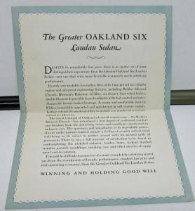 1927 Oakland Six Dealer Color Sales Brochure Folder Landau Sedan Original