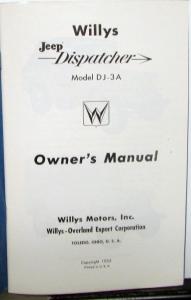 1956 Willys Jeep Dispatcher Model DJ-3A Owners Manual Original