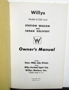 1955 Willys Jeep Station Wagon Sedan Delivery Model 6-226 Owners Manual Original