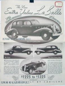 1935 Cadillac LaSalle Sales Brochure Newsprint Style Original Brown Tones