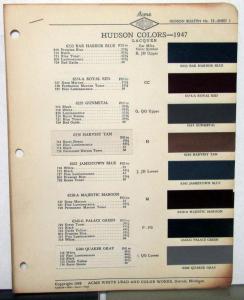 1947 Hudson Color Paint Chips Leaflets By Acme