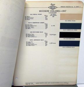 1947 Hudson Color Paint Chips Leaflets By Acme