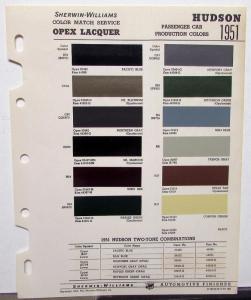 1951 Hudson Color Paint Chips Leaflet Sherwin-Williams Opex Lacquer Original