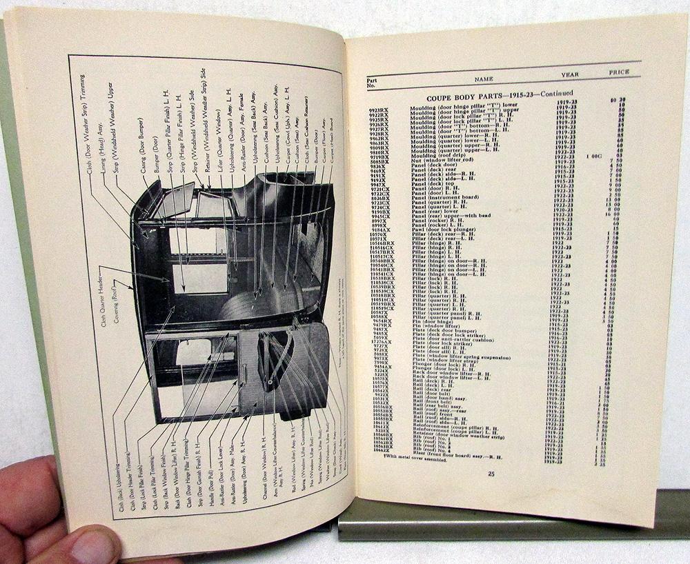 1915 Thru 1927 Ford Model T Price List Of Body Parts Vintage