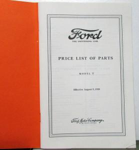 1928 Ford Model T Price List Part & Ruckstell For 1909 To 1927 Dtd Aug 5 1928