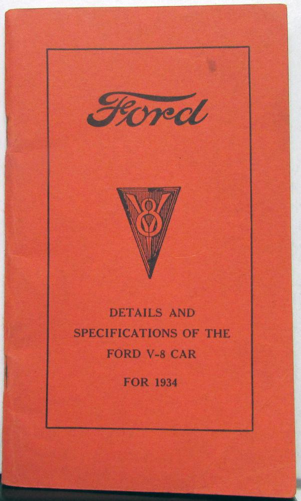 1934 Ford V8 Car Details & Specifications Salesmens Book Reproduction