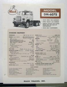 1966 Mack Truck Model DM 607S Specification Sheet