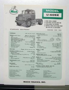 1966 Mack Truck Model U 609X Specification Sheet