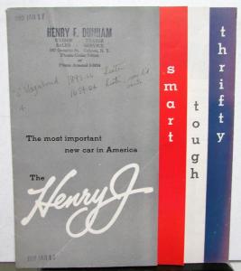 1951 Kaiser Frazer Henry J Tabbed Color Sales Brochure Folder Original