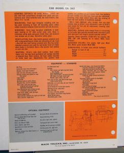 1969 Mack Truck Model CA 362 Sales Brochure & Specification Sheet