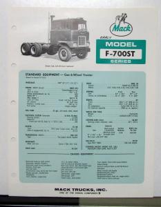 1970 Mack Truck Model F 700ST Specification Sheet