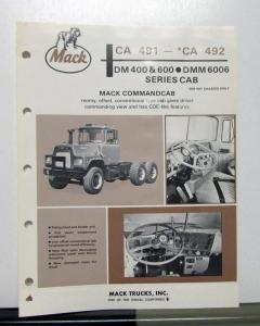 1973 Mack Truck Model DM 400 600 DMM 6006 Specification Sheet