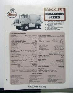 1973 Mack Truck Model DMM 6006S Specification Sheet