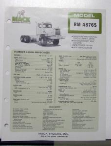 1974 Mack Truck Model RM 4876S Specification Sheet