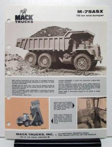 1975 Mack Truck Model M 75ASX Specification Sheet