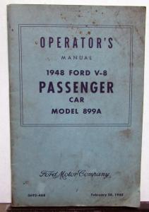 1948 Ford Passenger Car Model 899A V8 Operators Owners Manual Original