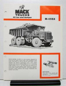 1978 Mack Truck Model M 45SX Specification Sheet