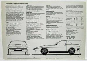 1982 TVR Tasmin Grey Convertible Spec Sheet