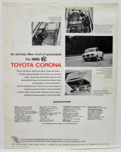 1966 Toyota Corona All Systems are Go Sales Brochure