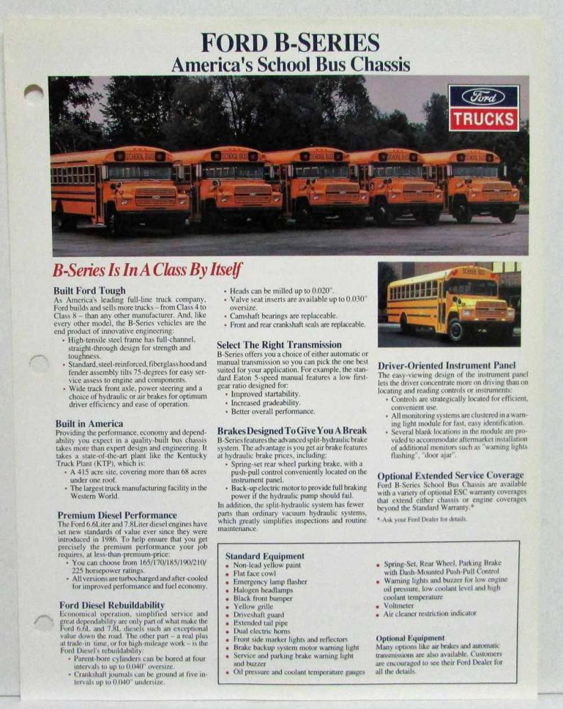 1992 Ford Truck B-Series School Bus Chassis Spec Sheet