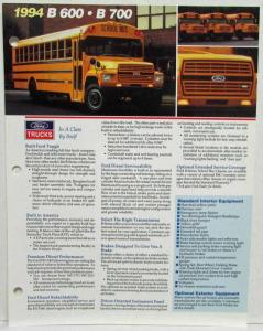 1994 Ford Truck B-Series School Bus Chassis Spec Sheet