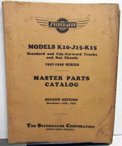 1937-38 Studebaker Truck Dealer Master Parts Catalog Book K10 J15 K15 Original