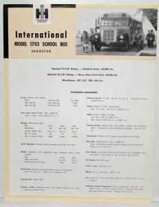 1962 International IH Truck Loadstar 1703 School Bus-Orange Spec Sheet Canadian