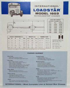 1962 International Harvester Truck Loadstar Model 1603 Blue Specification Sheet