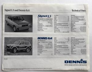 1986 Dennis Signet 4x4 Canadian Sales Brochure & Datasheet